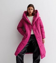 Noisy May Tall Deep Pink Hooded Long Puffer Jacket